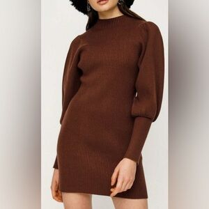 NWT Avantlook Mockneck Ribbed Sweater Minidress with Balloon Sleeves - Size M